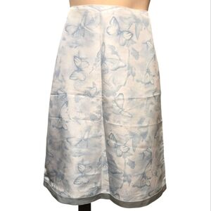 DANE LEWIS Silk‎ Midi Lined Skirt Butterfly Pri T Blue On White Size 12 Petite